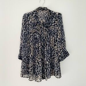 Fever Animal Print Flowy Sheer Blouse XL Oversized Long Sleeve